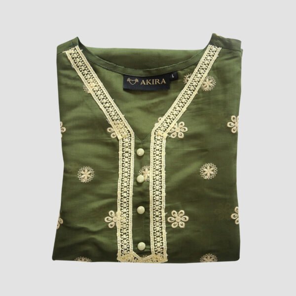 Viscose Silk Kurta Set with Organza Dupatta -Green - Image 4