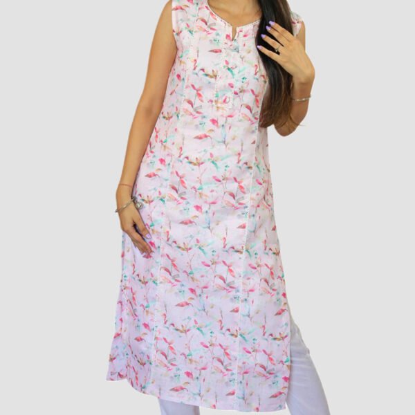 Floral Print A-Line Kurta : Light Pink