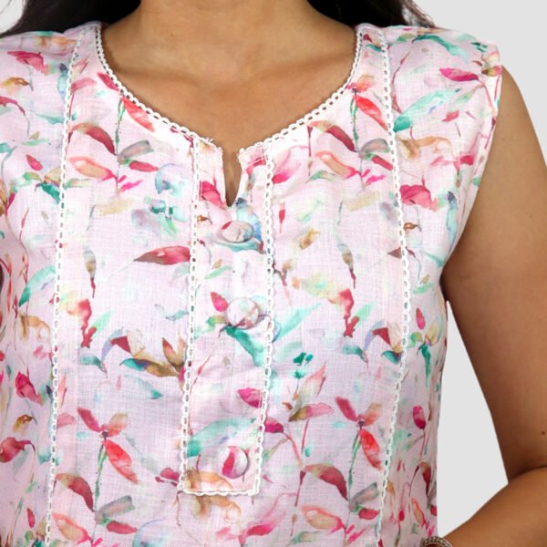 Floral Print A-Line Kurta : Light Pink - Image 2