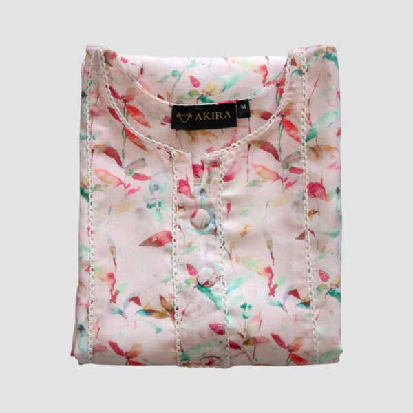 Floral Print A-Line Kurta : Light Pink - Image 4