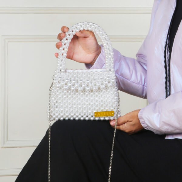 White Velvet Pearl Handbag - Image 2