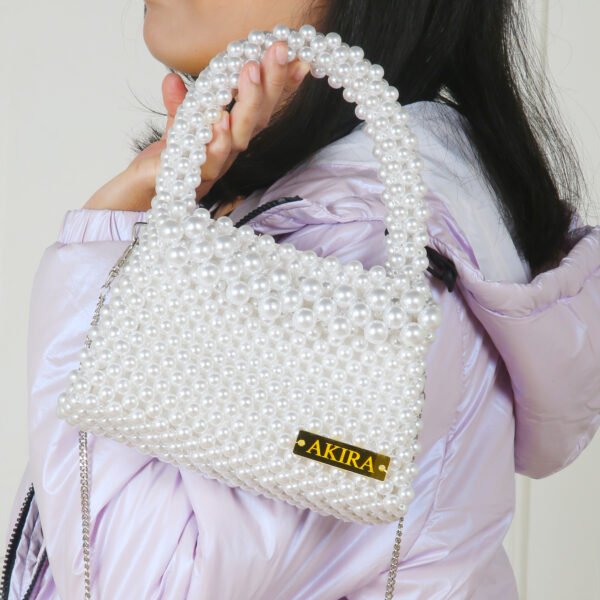White Velvet Pearl Handbag
